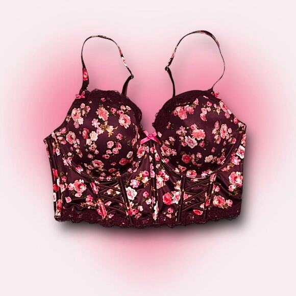★ Victorious Secret Floral Print Lace-Up Bustier Corset Top w/ Bows ★ - Picture 6 of 6